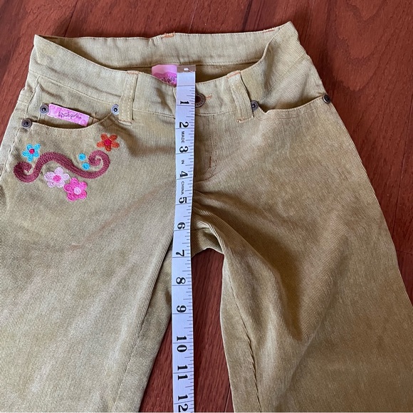 Lipstikgirls Corduroy Lime Green floral Embroidered Pants size 8 - Picture 7 of 10
